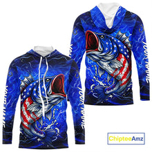 Load image into Gallery viewer, American Flag Largemouth Bass Fishing Custom patriotic Bass performance fishing apparel | Blue NQS11060