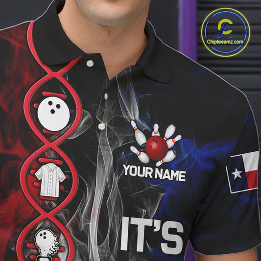Red, White & Blue Smoke Texas Flag Patriotic Team Bowling Shirt For Men Custom It's in my DNA Shirts NQS11265