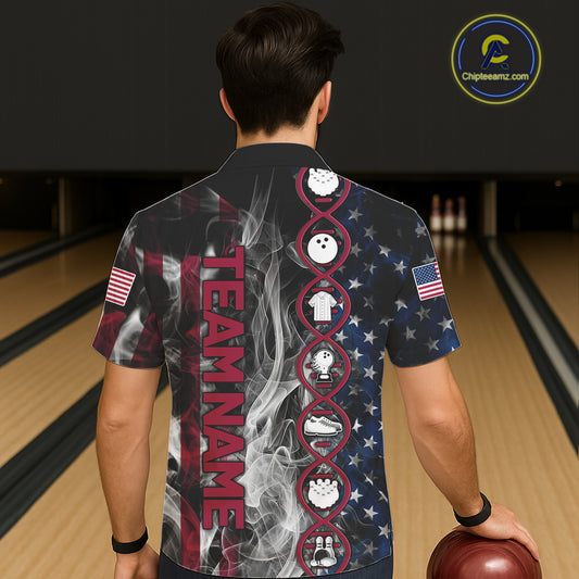 Red, White & Blue Smoke American Flag Patriotic Hawaiian Bowling Shirt Custom It's in my DNA Shirts NQS11266