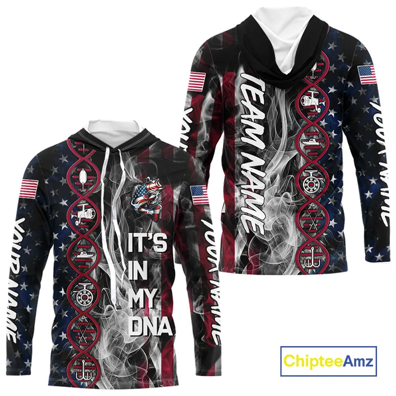 Personalized Red, White & Blue Smoke American Flag Patriotic Largemouth Bass Fishing shirts NQS11267