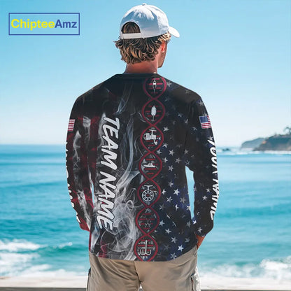 Personalized Red, White & Blue Smoke American Flag Patriotic Largemouth Bass Fishing shirts NQS11267