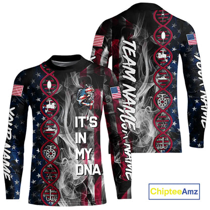 Personalized Red, White & Blue Smoke American Flag Patriotic Largemouth Bass Fishing shirts NQS11267