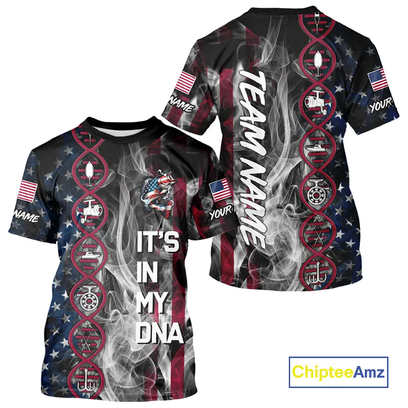 Personalized Red, White & Blue Smoke American Flag Patriotic Largemouth Bass Fishing shirts NQS11267