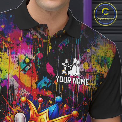 Colorful bowling jerseys Bowling Polo, 1/4 Zip Shirt for Men Custom Bowling Team shirts for bowlers NQS11473