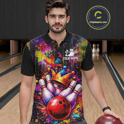 Colorful bowling jerseys Bowling Polo, 1/4 Zip Shirt for Men Custom Bowling Team shirts for bowlers NQS11473