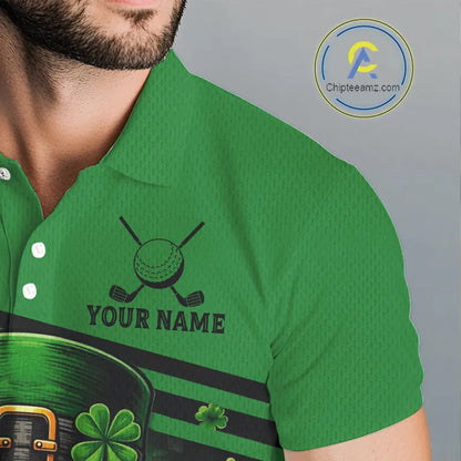 Green St Patrick Skull Golf and Beer Polo Golf shirts for Men Custom Team Mens Golf attire NQS11475