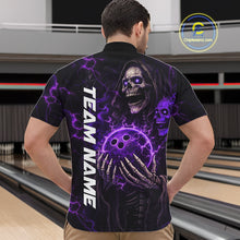 Load image into Gallery viewer, Personalized Skull Bowling Shirt For Men Custom Team's Name Black and Purple Flame Bowler Jerseys NQS11659