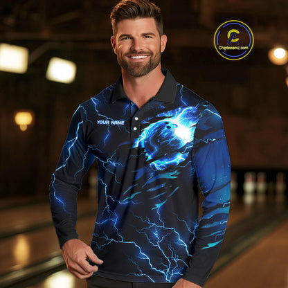 Blue lightning thunder bowling American flag Eagle custom Men Bowling Polo Shirts, team bowler jerseys NQS7489