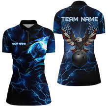 Load image into Gallery viewer, Blue lightning thunder bowling American flag Eagle custom Women Quarter Zip Shirt, team bowler jerseys NQS7489