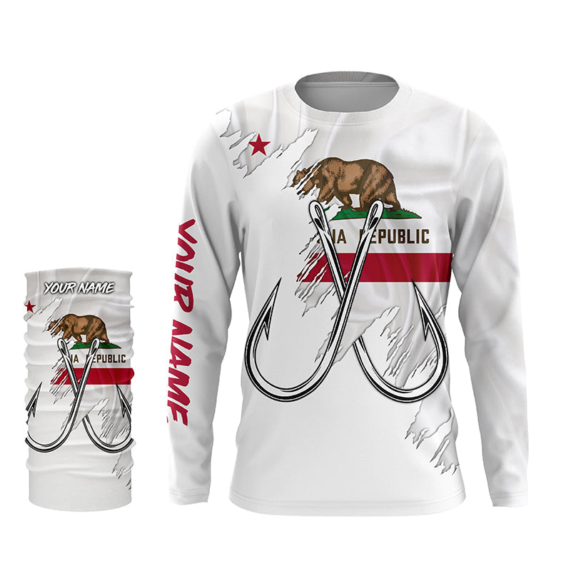 California flag CA Fishing Fish Hook UV protection custom long sleeve Patriotic fishing apparel NQS8267