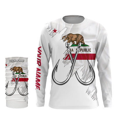California flag CA Fishing Fish Hook UV protection custom long sleeve Patriotic fishing apparel NQS8267