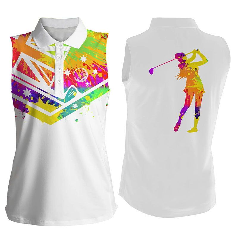 Womens sleeveless polo shirt watercolor Australia flag white golf shirt NQS4363