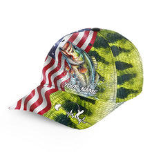 Load image into Gallery viewer, Largemouth bass fishing scales American Flag Custom patriotic fishing baseball caps for men, women NQS8966