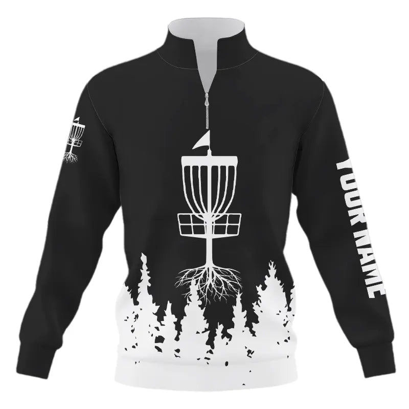 Black and White Quarter zip sweatshirt custom name disc golf sweater jerseys NQS9195