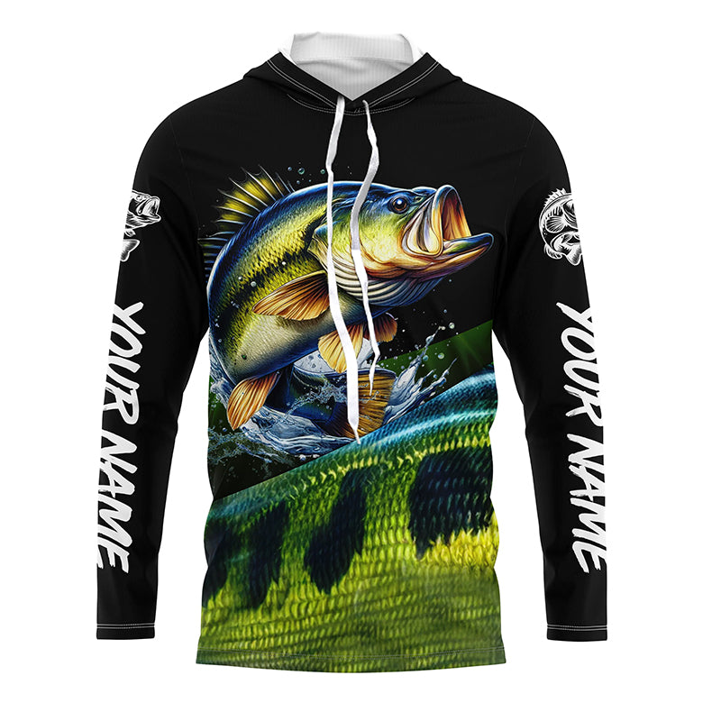Personalized green bass scales Fishing jerseys, Custom Long Sleeve Performance bass Fishing Shirt NQS4948