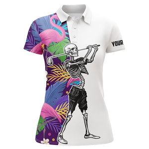 Skull womens golf polo shirts colorful tropical flamingo custom Skull playing golf apparel NQS5267