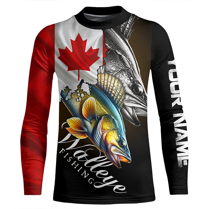 Walleye UV protection long sleeves fishing shirt Canada flag patriot Customize walleye fisherman gifts NQS7640
