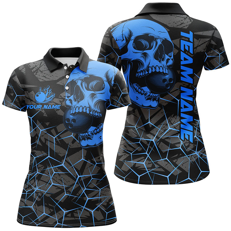 Black Skull camo bowling shirt for women custom bowling team jerseys, gifts for bowlers | Blue NQS8073