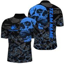 Load image into Gallery viewer, Black Skull camo bowling shirt for men custom bowling team jerseys, gifts for bowlers | Blue NQS8073