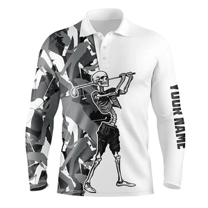 Funny Skull Golf polo shirts gray golf camo pattern custom name Skull playing golf apparel NQS3937