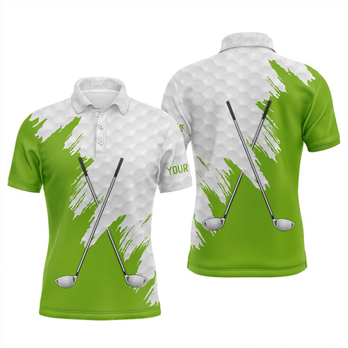 White golf ball pattern custom name golf clubs Mens golf polo shirts, team golf tops for men | Green NQS8496