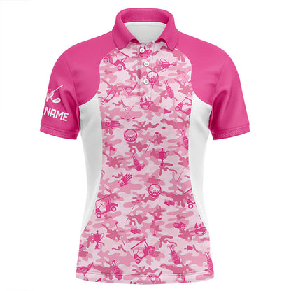 White and pink camo pattern custom name Mens golf polo shirts, golf outfit for men NQS8504