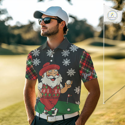 Funny Santa Golf Christmas plaid pattern polo golf shirts for men custom mens golf outfit for team NQS11077