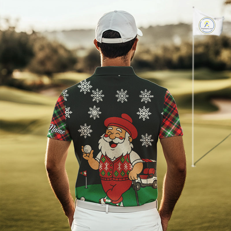 Funny Santa Golf Christmas plaid pattern polo golf shirts for men custom mens golf outfit for team NQS11077