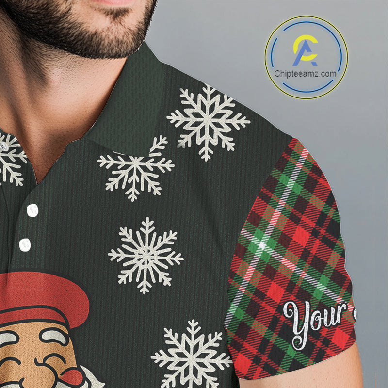 Funny Santa Golf Christmas plaid pattern polo golf shirts for men custom mens golf outfit for team NQS11077