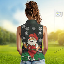 Load image into Gallery viewer, Funny Santa Golf Christmas plaid pattern women sleeveless polo shirt custom team ladies golf outfit NQS11077