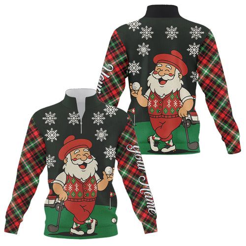 Funny Santa Golf Christmas plaid pattern Quarter zip golf sweatshirt custom team golf outfit NQS11077