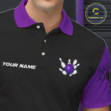 Load image into Gallery viewer, Personalized Bowling shirts for men custom Black and Purple Bowling team jerseys, gift for bowlers NQS11080