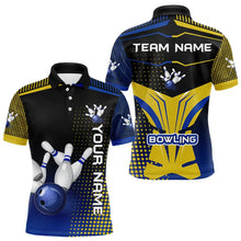 Load image into Gallery viewer, Yellow &amp; Blue pattern Bowling Polo, 1/4 Zip shirt For Men Custom Team Bowling Jersey, Gift For Bowler NQS9212