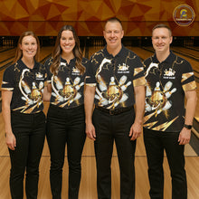 Load image into Gallery viewer, Gold Thunder Lightning bowling ball and pins jersey Custom Team Bowling Polo, 1/4 Zip Shirt For Women NQS11282
