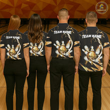 Load image into Gallery viewer, Gold Thunder Lightning bowling ball and pins jersey Custom Team Bowling Polo, 1/4 Zip Shirt For Women NQS11282