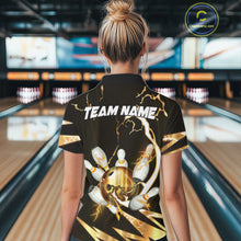 Load image into Gallery viewer, Gold Thunder Lightning bowling ball and pins jersey Custom Team Bowling Polo, 1/4 Zip Shirt For Women NQS11282