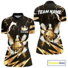 Load image into Gallery viewer, Gold Thunder Lightning bowling ball and pins jersey Custom Team Bowling Polo, 1/4 Zip Shirt For Women NQS11282