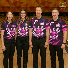 Load image into Gallery viewer, Pink Thunder Lightning bowling ball and pins jersey Custom Team Bowling Polo, 1/4 Zip Shirt For Women NQS11283