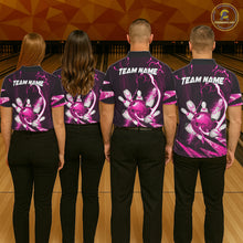 Load image into Gallery viewer, Pink Thunder Lightning bowling ball and pins jersey Custom Team Bowling Polo, 1/4 Zip Shirt For Women NQS11283