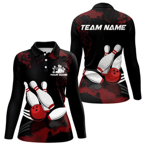 Black and Red bowling shirts for Women Custom bowling team league jerseys, gift for bowlers NQS9402