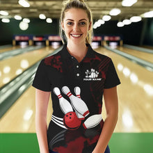 Load image into Gallery viewer, Black and Red bowling shirts for Women Custom bowling team league jerseys, gift for bowlers NQS9402