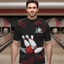 Load image into Gallery viewer, Black and Red bowling shirts for men Custom bowling team league jerseys, gift for bowlers NQS9402