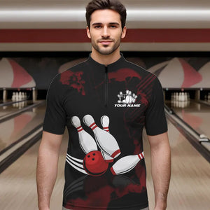 Black and Red bowling shirts for men Custom bowling team league jerseys, gift for bowlers NQS9402