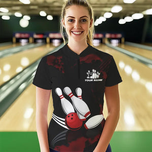 Black and Red bowling shirts for Women Custom bowling team league jerseys, gift for bowlers NQS9402