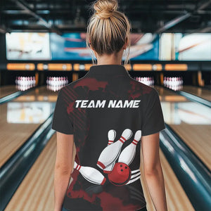 Black and Red bowling shirts for Women Custom bowling team league jerseys, gift for bowlers NQS9402