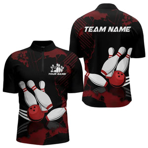 Black and Red bowling shirts for men Custom bowling team league jerseys, gift for bowlers NQS9402