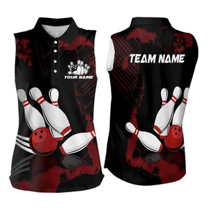 Black and Red bowling Sleeveless Polo shirt Custom bowling team league jerseys, gift for bowlers NQS9402