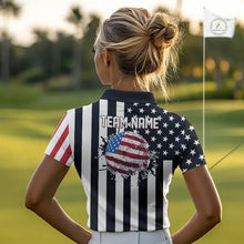 Load image into Gallery viewer, Women golf polo shirts custom Red, white and black American flag ladies golf tops, best golf gifts NQS11486
