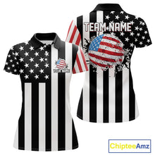 Load image into Gallery viewer, Women golf polo shirts custom Red, white and black American flag ladies golf tops, best golf gifts NQS11486