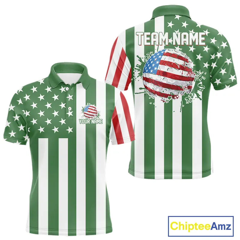 Men's golf polo shirts custom Red, white and green American flag mens golf tops, best golf gifts NQS11487